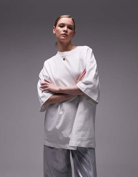 Topshop – Vit t-shirt i oversize med sänkt axelsöm - view 1