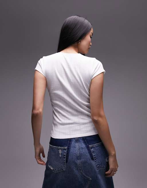 Topshop – Vit t-shirt i pointelle med spets, 4 av 4
