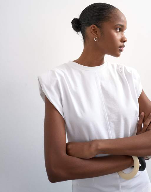 Topshop – Vit t-shirt med axelvaddar, 3 av 4