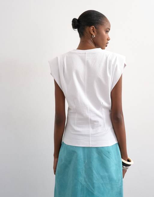 Topshop – Vit t-shirt med axelvaddar, 4 av 4