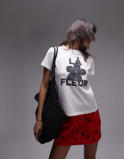 Topshop – Vit t-shirt med boxig passform och "La Fleur"-tryck, 2 av 4
