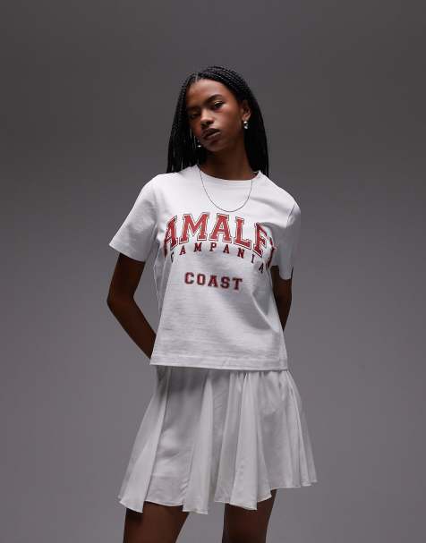 Topshop – Vit, vippig, klockad minikjol i bomull - view 1