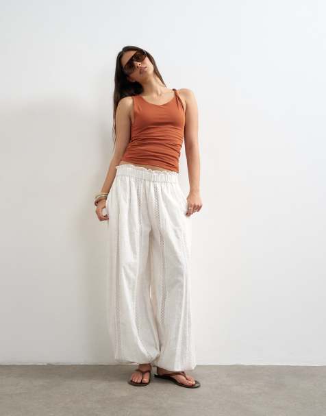 Topshop – Vita, broderade strandbyxor med ballongben - view 1