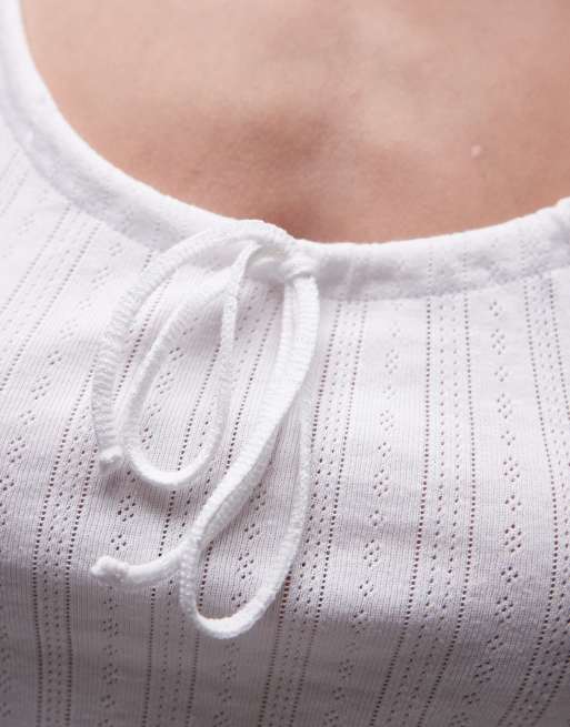 Topshop – Vitt, pointellestickat linne med knytning framtill, 3 av 4