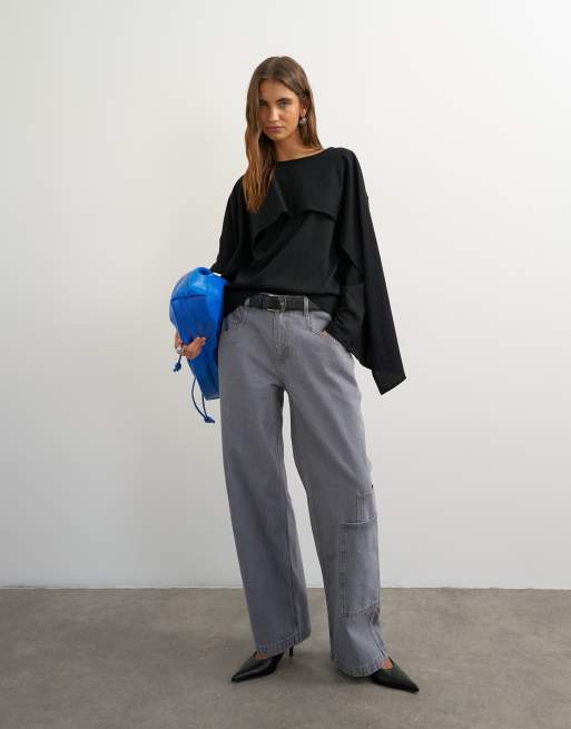 Topshop volangig asymmetrisk topp i svart, 3 av 4