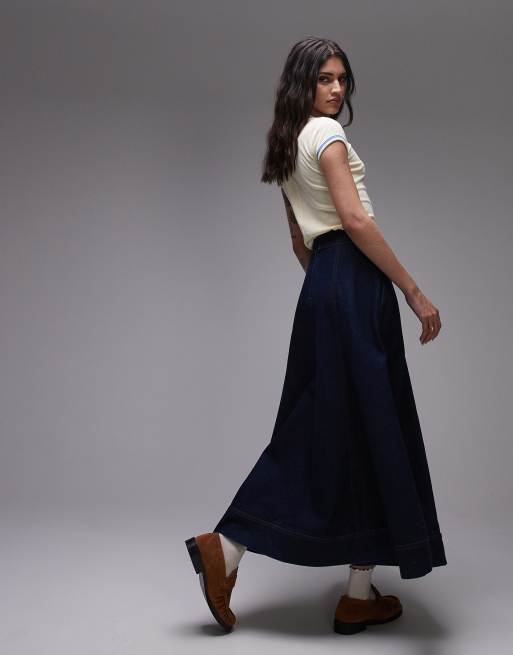 Topshop – Volant-Maxirock aus Denim in unbehandeltem Indigoblau, 2 von 5