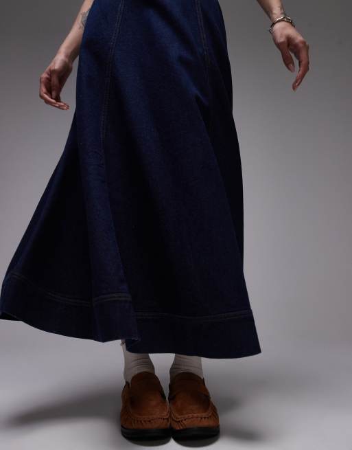 Topshop – Volant-Maxirock aus Denim in unbehandeltem Indigoblau, 5 von 5