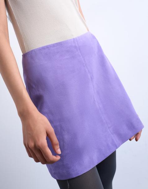 Topshop – Volant-Minirock aus echtem Wildleder in Lila - view 1