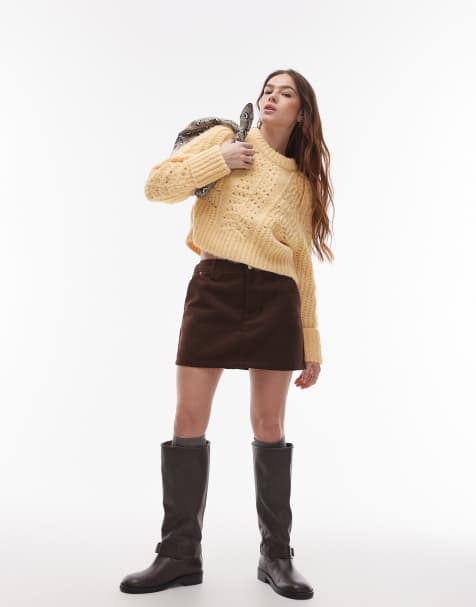 Topshop – Volant-Minirock aus Wildlederimitat in Braun - view 1