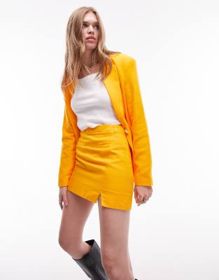 Topshop - Volantrock aus Leinenmix in Mango-Gelb