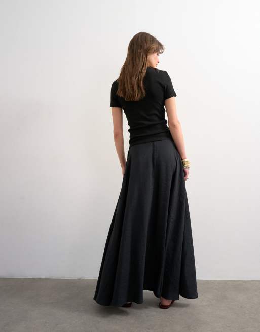 Topshop - Volle cupro maxi rok in zwart, 4 van 5
