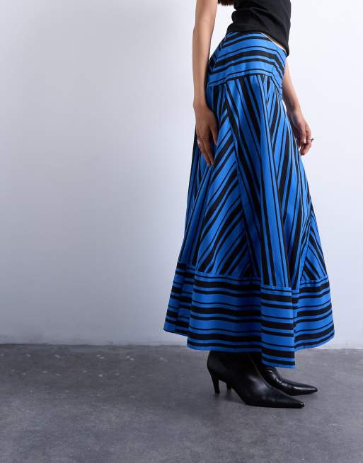 Topshop - Volle gestreepte maxirok in blauw en zwart, 5 van 5