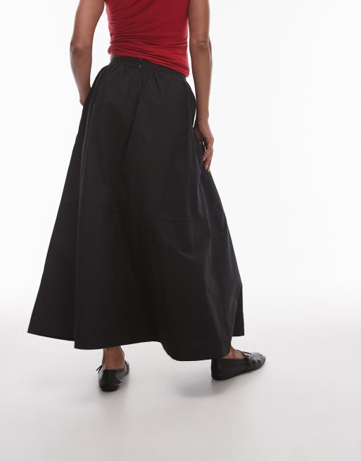Topshop - Volle midi rok van popeline in zwart, 3 van 5