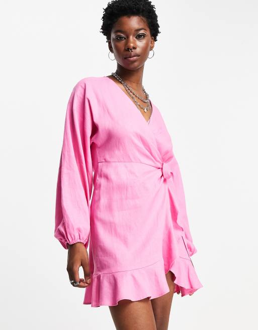 Bright pink wrap store dress