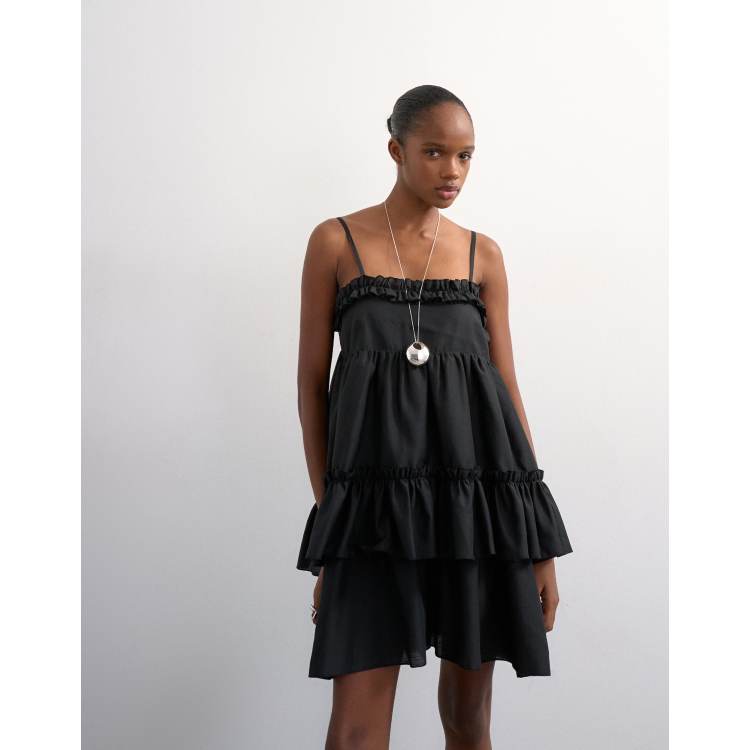 Topshop voluminous frill mini dress in black | ASOS