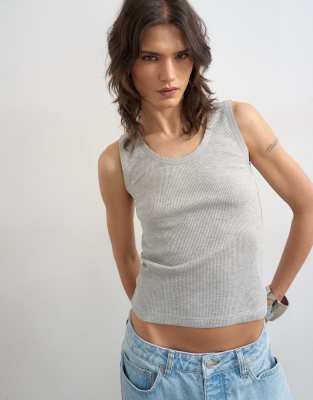 Topshop Waffle Tank Top In Gray