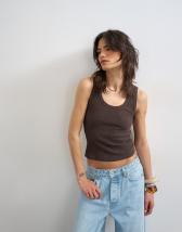 Topshop waffle vest in dark chocolate