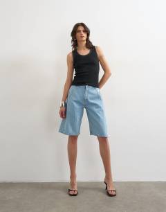 Model wearing Waffle vest in washed black