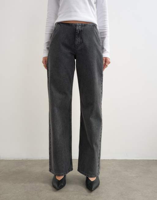 Topshop waistbandless relaxed straight jean in washed black, 4 of 5