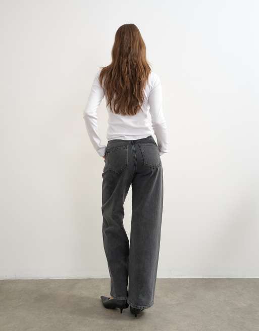 Topshop waistbandless relaxed straight jean in washed black, 5 of 5