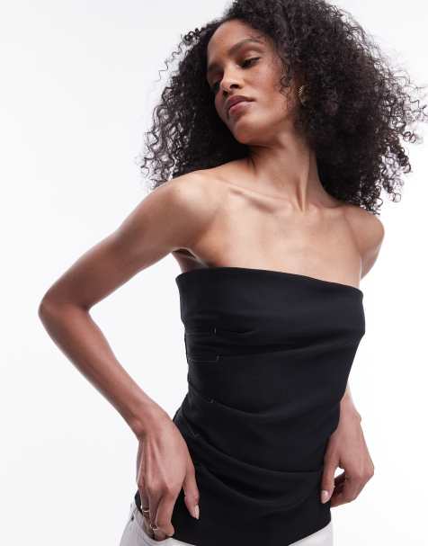 Topshop waisted bandeau with topstitching in black - view 1