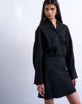 [Topshop] Topshop waisted micro mini shirt dress in black cupro 8 BLACK