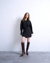 Topshop waisted micro mini shirt dress in black cupro