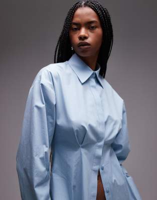 Topshop Waisted Poplin Shirt In Blue