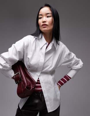 waisted poplin shirt in white