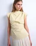 [Topshop] Topshop waisted structured shoulder top in buttermilk-Yellow 18 Buttermilk