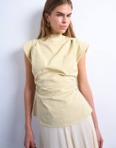 Topshop waisted structured shoulder top in buttermilk