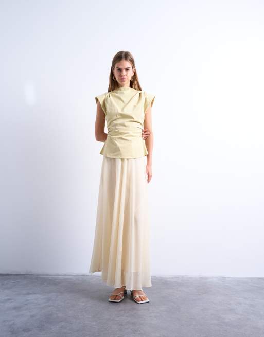Topshop waisted structured shoulder top in buttermilk