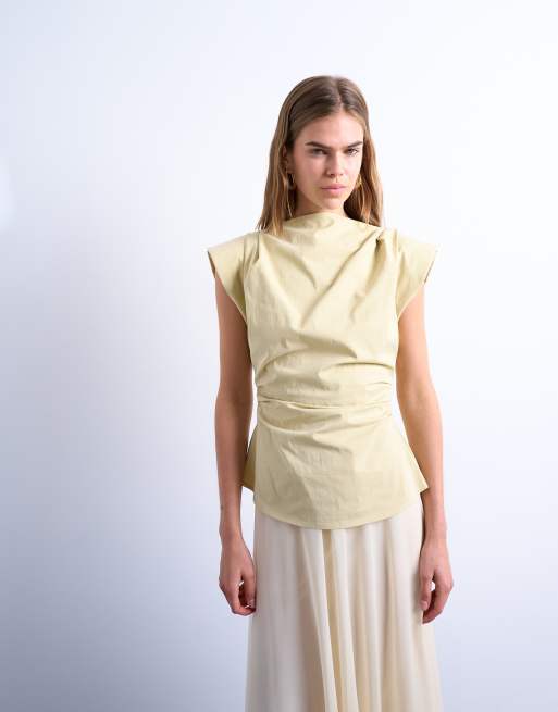 Topshop waisted structured shoulder top in buttermilk