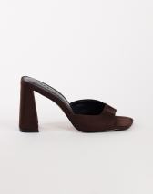Topshop Walter high heeled mule in chocolate faux suede