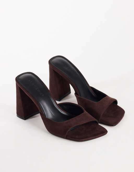 Topshop Walter high heeled mule in chocolate faux suede, 2 of 4