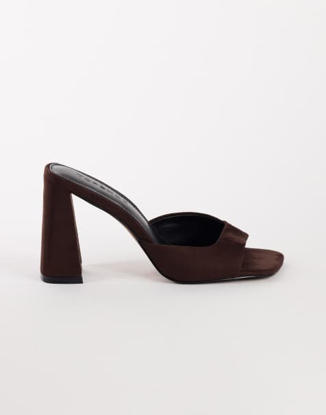 Topshop Walter mule à talon haut en daim synthétique chocolat - view 1
