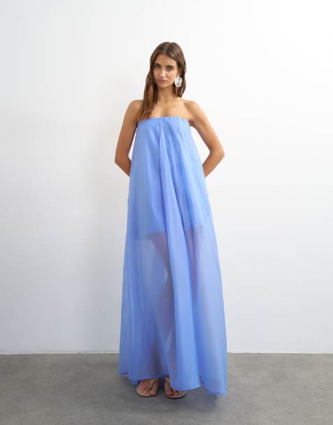 Topshop warstwowa sukienka maxi bandeau z organzy w kolorze chabrowym - view 1