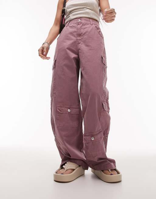 High Waisted Cargo Pants - Pink