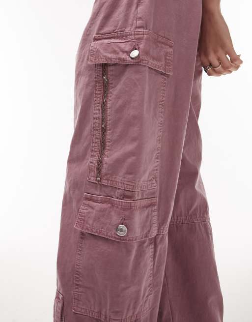Topshop washed high waist pocket cargo pants in pink, 2 of 4