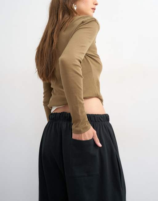 Topshop washed long line tie detail shorts in black, 3 of 5