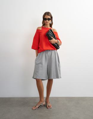Topshop Washed Long Line Tie Detail Shorts In Grey
