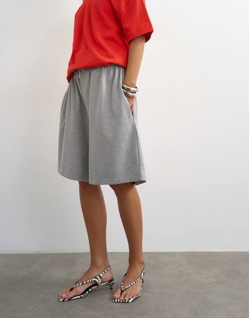 Topshop washed longline tie detail shorts in grey marl, 2 of 5