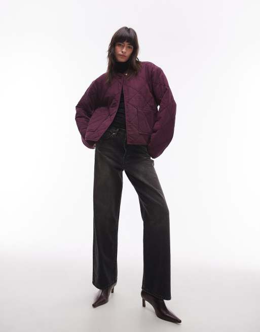 Topshop washed quilted liner jacket in burgundy