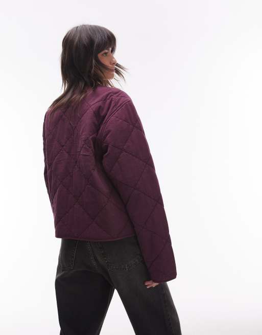 Topshop washed quilted liner jacket in burgundy