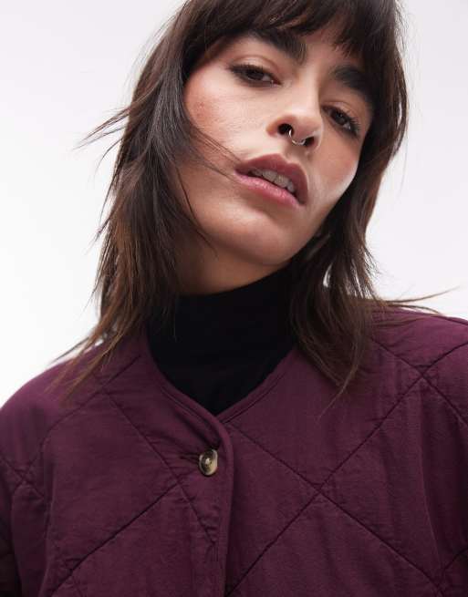 Topshop washed quilted liner jacket in burgundy