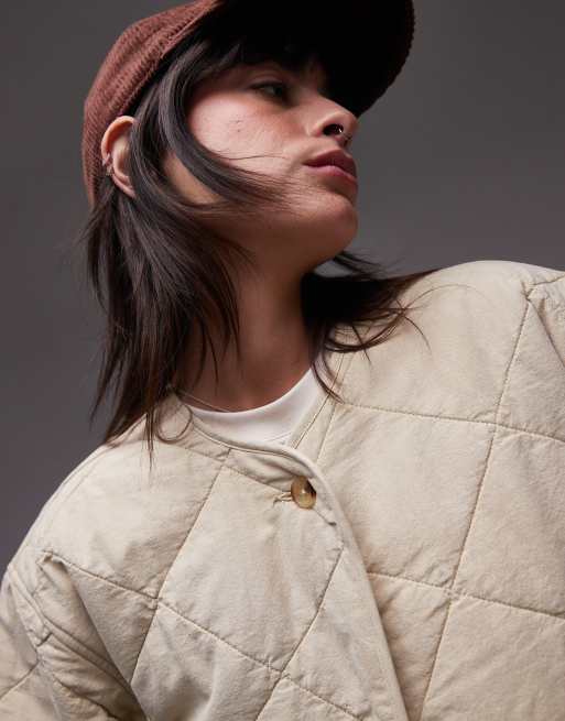 Topshop washed quilted liner jacket in buttermilk