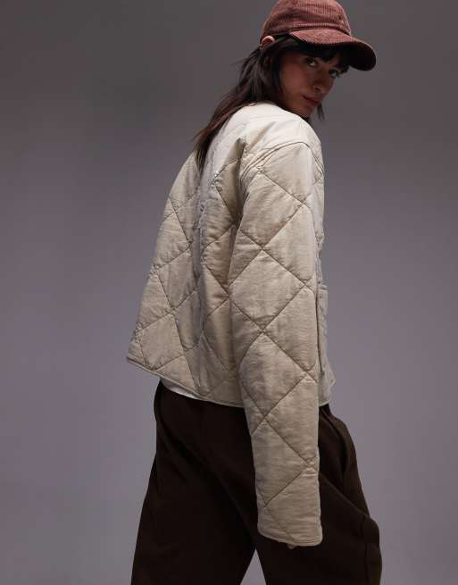 Topshop washed quilted liner jacket in buttermilk