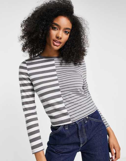 Topshop washed stripe long sleeve tee in black ASOS