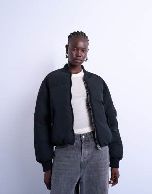 Topshop - Wattierte Hybrid-Bomberjacke in Schwarz