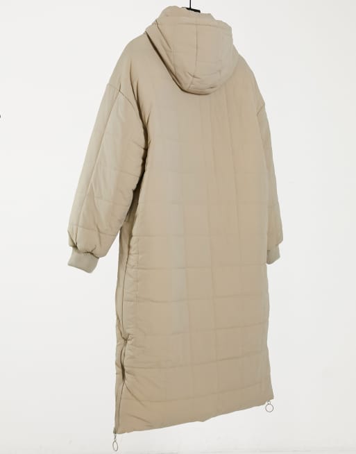 Topshop – Wattierte Longline-Steppjacke in Ecru  , 2 von 4